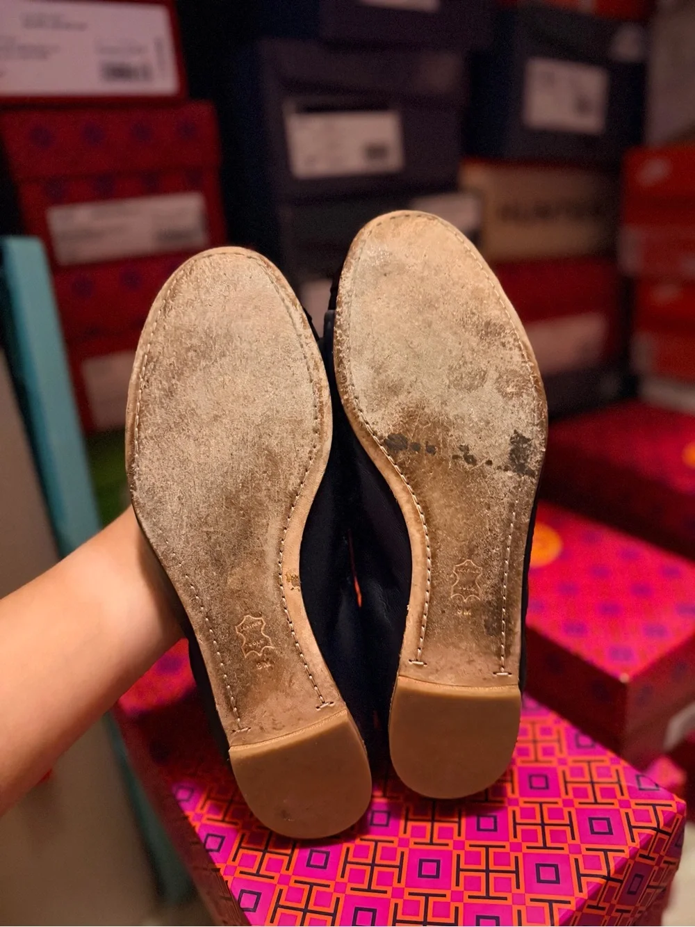 Tory Burch Navy/Black Leather Ballet Flats - Classic Logo Medallion